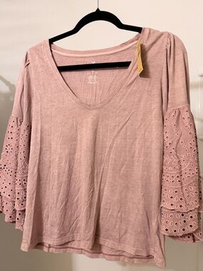 American Eagle Outfitters Dusty Rose Eyelet Bell Sleeve Tunic